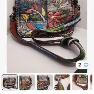 Patricia Nash Denim Patchwork Messenger Crossbody Shoulder Bag Hippie Boho